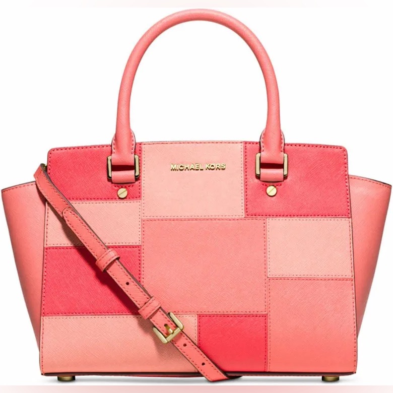 Michael Kors Md Selma Patchwork Leather Satchel/Handbag In Rare Pinkgrapefruit